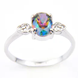 Luckyshine 6 szt. Lot Lot Oval Kolor Naturalny Mystic Topaz Klejnot Ring 925 Srebrny Srebrny Wedding Family Friend Friend Pierścienie świąteczne Pierścienie Love8992535