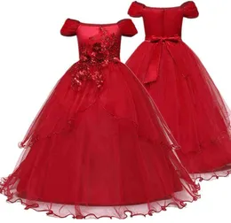 Flower Girl Dresses Gown Red Christmas Lace Long Wedding Pageant Första nattvardsklänning för stora flickor Barn Formal Wear 12t G2207983304