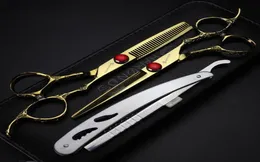 Hair Scissors 6inch Gold Black Cut Professional Pet Person Hairdressing Dog Grooming Shears Cutting Thinning Set Makas3422690
