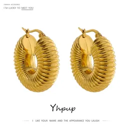 Yhpup Trendy Round Chunky Hoop Earrings Gold Stainless Steel Bijoux Ete Jewlery Metal 18 K Accessories Waterproof 231225