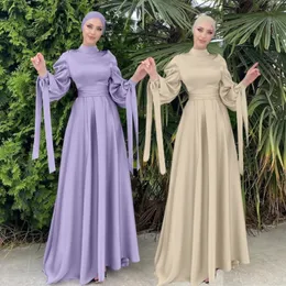 Retro Puff Sleeves Evening Dress Women's Muslim Islamic Clothing Arab Abaya Kaftan Dubai Dress Women's Long Dress 231226