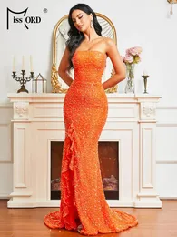 الفساتين غير الرسمية Missord 2023 Orange evening evening Women Rumblslists split bodycon maxi mermaid party dress press prom prod prod prod