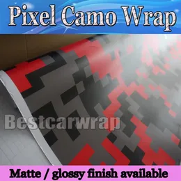 Naklejki Czerwony Piexl Camo Winyl Wrap Film z powietrzem Rlease Digital Camuflage Truck Overves Covers Camo Red Styling Rozmiar 1,52x30 m/rolka