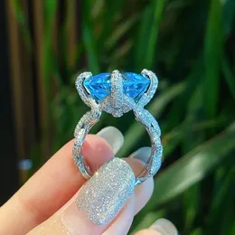 Choucong marca vintage quadrado laboratório aquamarine anel de promessa 925 prata esterlina festa de noivado anéis de banda de casamento para mulheres bridal254h