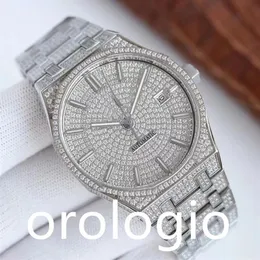 Yeni Tamamen Delilmiş Erkek Saat Otomatik Mekanik İzleme 41mm Diamondencrusted İnce Çelik Bilezik Moda İşi Montre De Luxe317H