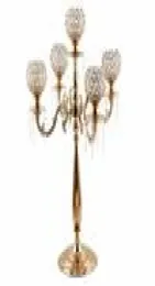 5 Arms Candelabra Ev Tatil Dekoratif Merkez Parti Yemek Partisi için Altın Kristal Mum Tutucular Şamdan LJ2010185894400