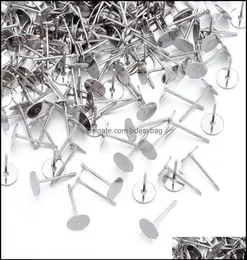 Outros componentes de descobertas de joias 500 unidades 4 5 6 8 mm de aço inoxidável em branco poste brinco pinos de base cabochão configurações de camafeu plano 9922839