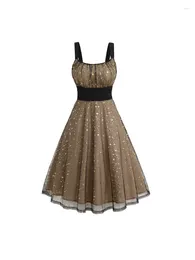 Casual Dresses 2024 Vintage Christmas Banket Elegant Party Dress 50 60s Hanging Strap Five Pointed Star Sequin Large Pendulum