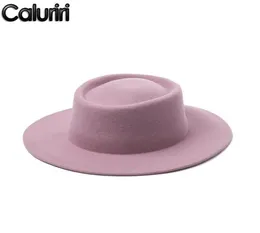 قبعات حافة بخيل Caluriri Wool Fedora Hat Winter Outdoor Lady Elegant Wide 100 Women Pink Vervent5972399