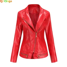 Chegada marca primavera outono motocicleta jaquetas de couro vermelho pu jaqueta feminina casaco fino preto verde s m l xl 2xl 3xl 4xl 231226