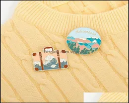 Pins Brooches Jewelry Outdoor Adventure Travel Bag Shape Unisex Circle Mountain Tree Wave Clothes Badges Alloy Oil Paint Backpack 9471653