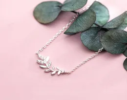 MloveAcc Real 100 925 Sterling Silver Branch Leaves Charm Pendanr Clavicular Chain Necklace Women Fashion Sterling Jewelry8645434