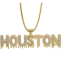 Hip hop nome personalizado colar espumante coroa gotejamento carta pingente tênis corrente colar para homens feminino ouro silver2757