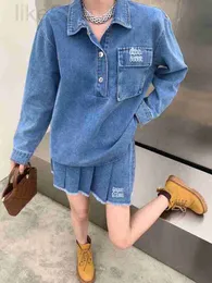 Abito da cowboy in due pezzi di marca, abbigliamento primaverile e autunnale da donna, gonna corta in denim stile americano, top coat, gonna completa X9XF