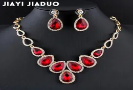 Cały zestaw biżuterii African Jiayijaduo Zestaw Zetk Zestaw Morbany Goldcolor Zestaw i kolczyki dla kobiet Red Crystal Wedding Jewelry9898239