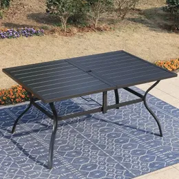 Camp Furniture MF Studio 60 "× 38" طاولة طعام في الهواء الطلق مع فتحة مظلة مناسبة للأسود القابل للطي المكون من 6 أشخاص