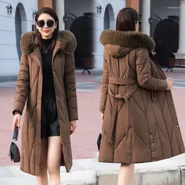 Casacos de Trench das Mulheres Engrossado Quente Neve Outwear Inverno Algodão Parka Roupas XL-5XL Mulheres Sólidas Cinto Elegante Senhoras de Meia-idade Jaqueta