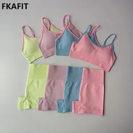 Completo patchwork senza soluzione di continuità set da yoga per donna pantaloncini da allenamento reggiseno sportivo 2 pezzi tute da palestra atletica Fiess abbigliamento tuta estiva completo