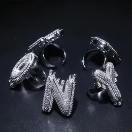 Anello rapper hiphop per uomo Nuova moda hip hop oro argento bling CZ A-Z lettera anello bling zirconi uomo ghiaccio fuori gioielli209e