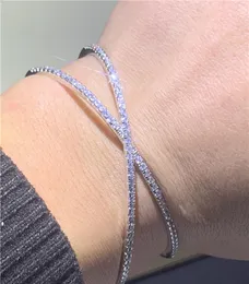 Bijoux fantaisie faits à la main en argent Sterling 925, pavé blanc clair, zircone cubique 5A, bracelet ouvert et réglable pour mariée, cadeau 7049593