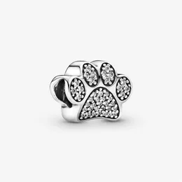 100% 925 Sterling Silver Sparkling Paw Print Charms Fit Original European Charm Armband Women Wedding Engagement Jewelry 196w