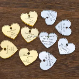 50/100pcs personalized Mrs Mrs Mrs Mirror Love Heart Wedding Favors 테이블 장식 25mm 센터에 구멍이 있습니다.