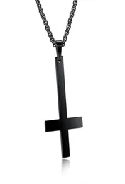 Male Black St Peter's Inverted Pendant Necklace for Men Stainless Steel Choker Crux de Sanctus Petrus Jewelry Men Necklace1663462