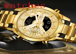 NEW Temeite Brand Gold Mens Quartz Watches Sport Digital Watch Men LED Dual Display Wristwatch Waterproof Luminous Relogio Masculi9854988