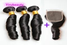 Brazilian Human Hair Extesions Funmi Spring Curly 3 Bundles With 4X4 Lace Closure Baby Hairs 1024inch 4 Pieceslot2658732