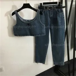 Designer Two Piece Set Womens Clothing Summer Set Sexy Denim Camisole Fashion Straight Leg Jeans Summer Denim Set for Women Outfits