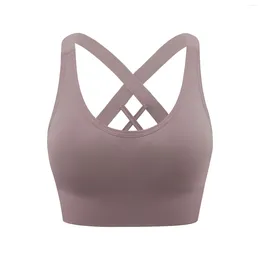 Canottiere da donna Fitness Gilet sportivo Tinta unita Incrociato sul retro Ad alta intensità Bralette ad asciugatura rapida Gilet antiurto Corsa Yoga