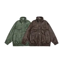 Outono vintage lavado aço estampado jaqueta de couro pu hip hop street fashion jaqueta para homens e mulheres