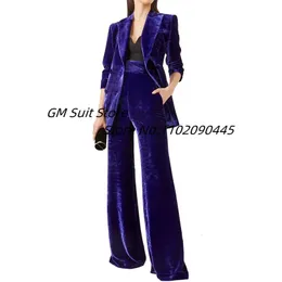 Women's Velvet 2 Piece Suit Office Lady Business Blazer Pants Double Breasted Bridal Wedding Tuxedos 231225