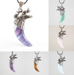 Pendant Necklaces 18 Kinds Material Dragon Tooth Shape Quartz Opal Aventurine Obsidian Fluorite For Men Jewelry 1PCS8023697