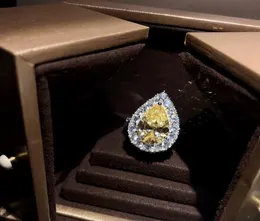 Żółte Droplapted Big Diamond Wedding Pierłod Pierścień Kobiety Pierścień ślubnych Prezent Prezent Biżuteria zaręczynowa z Box5779807