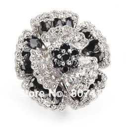 SHUNXUNZE big engagement Wedding flower Rings jewelry for women Black and White Cubic Zirconia Rhodium Plated R917 size 61316064820