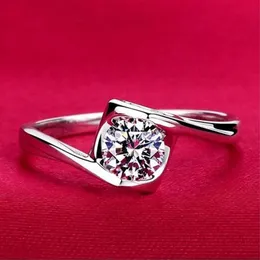 S925 Gümüş Düğün Anel Yüzüğü 18K Gerçek Beyaz Altın Kaplama CZ Diamond 4 Prong Nişan Düğün Yüzüğü Kadınlar Whole220h