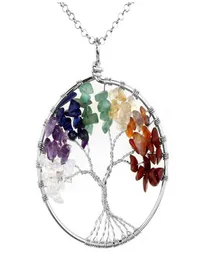 Colliers pendentif Jo cristaux de guérison naturels Quartz arbre de vie collier 7 Chakras pierres précieuses fête des mères/pères cadeaux de famille amSSF6402395