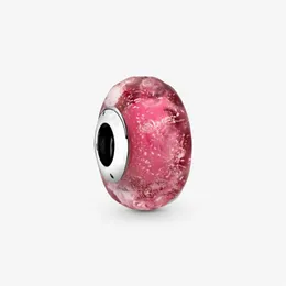 وصول جديد 100 ٪ 925 Sterling Silver Wavy Wavy Pink Murano Glass Charm Fit Original European Charm Bracelet Moder
