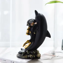 Estatuetas decorativas moderno e minimalista criativo mergulhador equitação decoração para animais de estimação nordic casa interior sala estar tv gabinete decorações