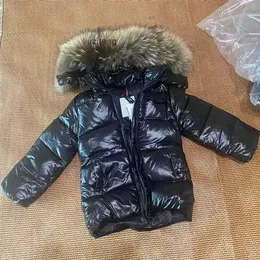 Комплекты Детская дизайнерская одежда Модный пуховик Дети Девочки Мальчики Зимняя теплая куртка с длинными рукавами с капюшоном и верхней одеждой из меха енота Hi