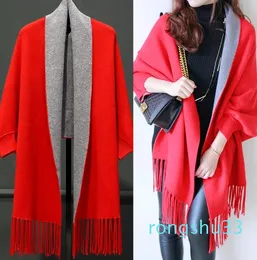 Marca de moda cashmere lenço de dois lados feminino xale capa cobertor sólido foulard franjas manga comprida