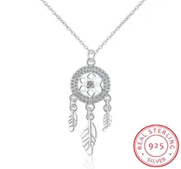 Correntes 100 925 Sterling Silver Dreamcatcher Pena Charme Colar Pingente Dream Catcher Declaração Choker7721791