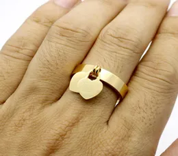 Модельер ювелирных изделий из титана 316L позолоченные кольца в форме сердца двойные сердца женские для женщин мужчин золото в подарок1877392