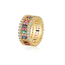 Love Ring Women Men 6-9 Gold Plated Rainbow Rings Micro Paved 7 Colors Flower Wedding Jewelry Couple Gift265D