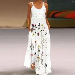Vestidos casuais 2024 vestido de verão feminino outfits sling lace 3d flor impressão maxi feminino praia elegante robe vestidos