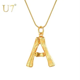 U7 letras grandes colgante de bambú collares con iniciales para mujeres con 22 cadena de serpiente DIY joyería del alfabeto regalo del día de la madre P1209V