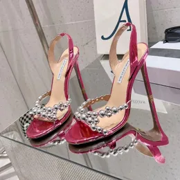 Sandały designerskie Aquazzura designer buty krystalicznie inkrustowane metalowe węża węża oryginalna skórzana kryształowy sztylet sztylet damski buty 10,5 cm sukienki imprezowe buty z pudełkiem