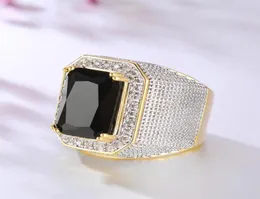 Natürlicher Obsidian mit Kissen-Zirkonia-Diamant-Ring für Männer, feiner Anillos De Bizuteria Anillos Mujer Schmuck Edelstein4841023