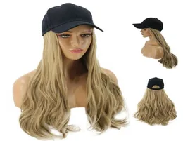 8 Farben verstellbare Damenhüte, gewellte Haarverlängerungen mit schwarzer Kappe, Allinone Female Baseball Cap Hat Y2007146827116